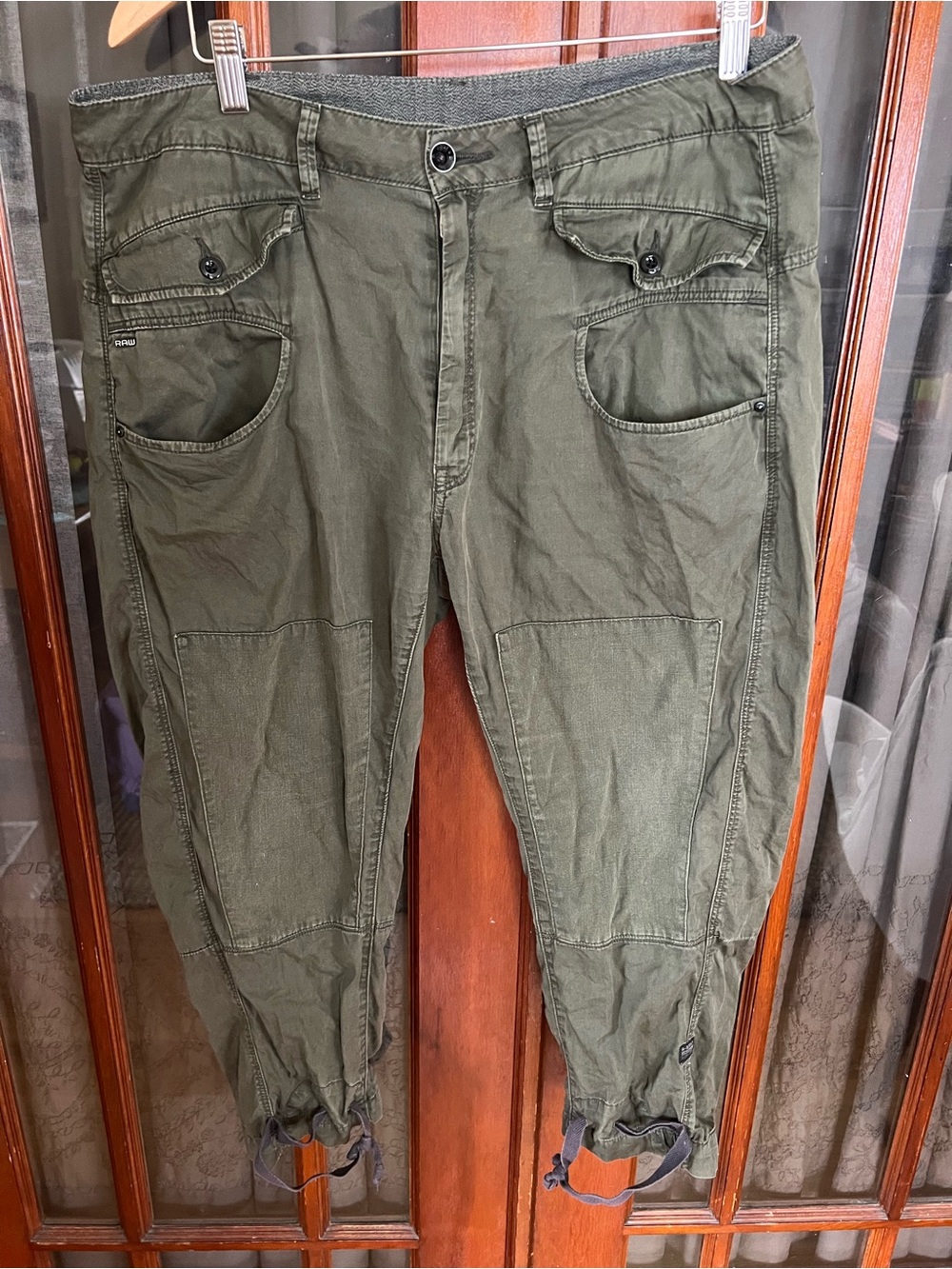 G-Star Raw Army Radar Loose Tapered Olive Green Cargo Pants Drawstring Ankles